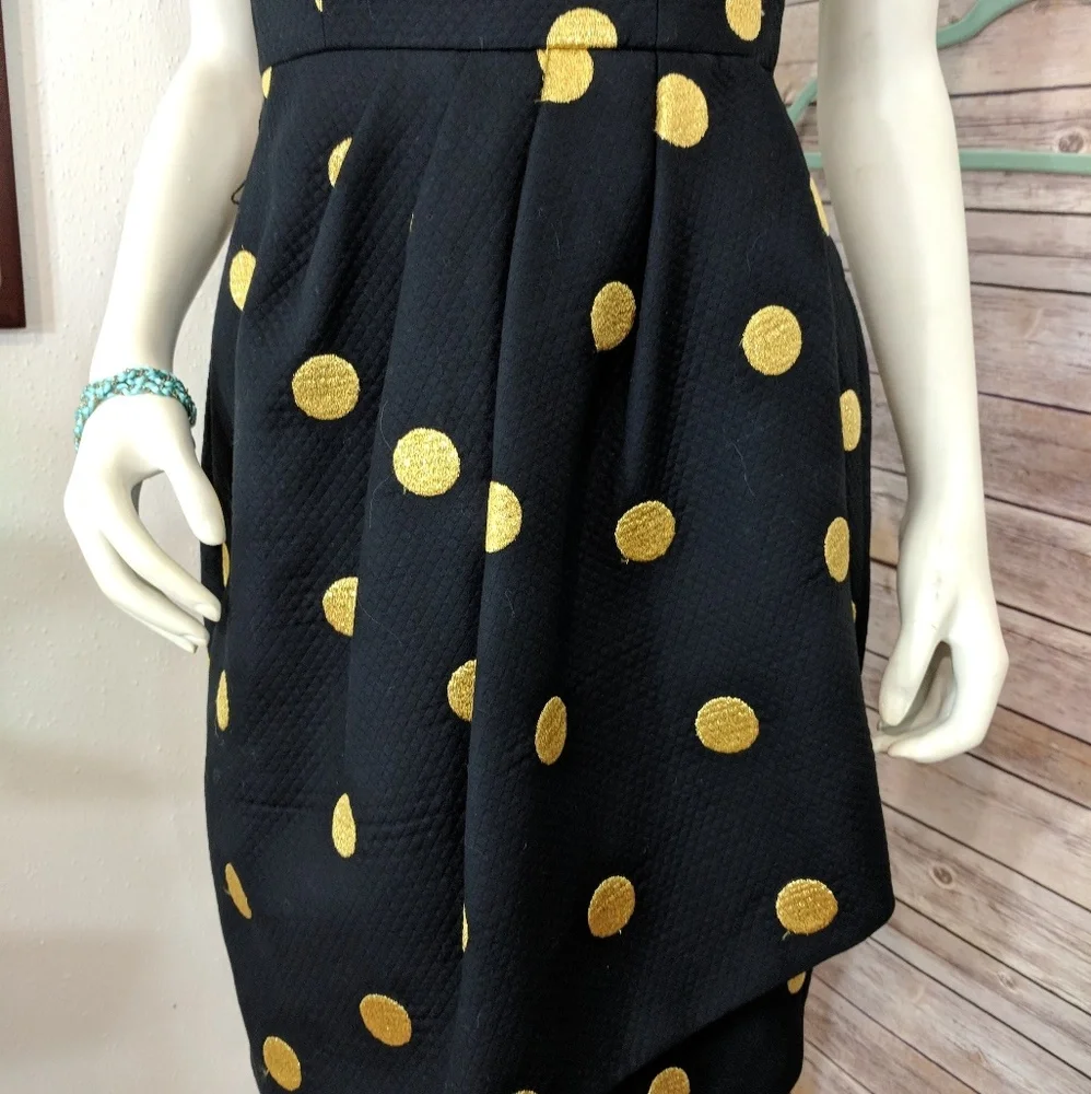 Bill Blass Embroidered Gold Polka Dot Black Dress - Picture 6 of 8